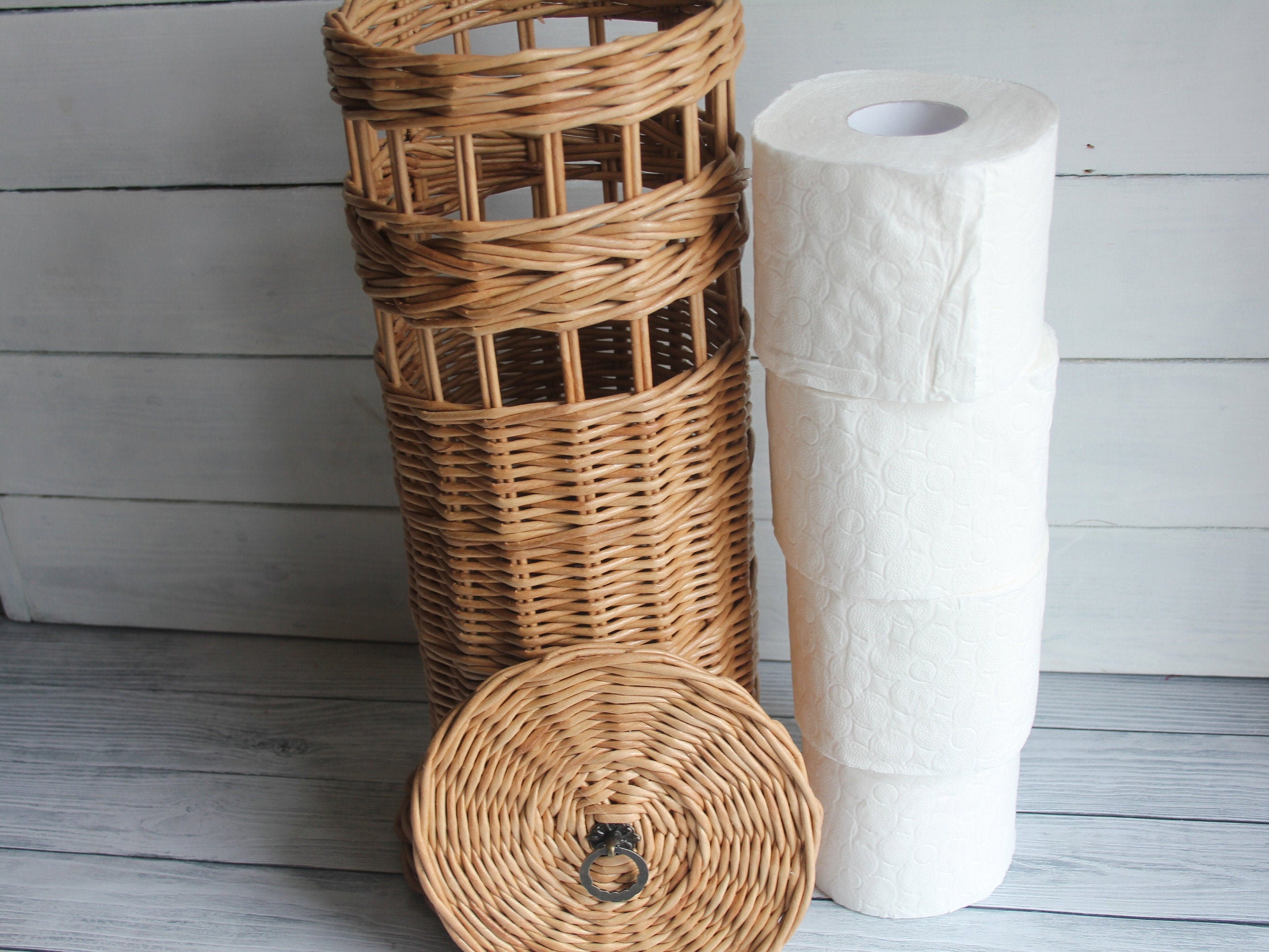 Wicker toilet paper storage basket Bathroom basket woven Tall Etsy
