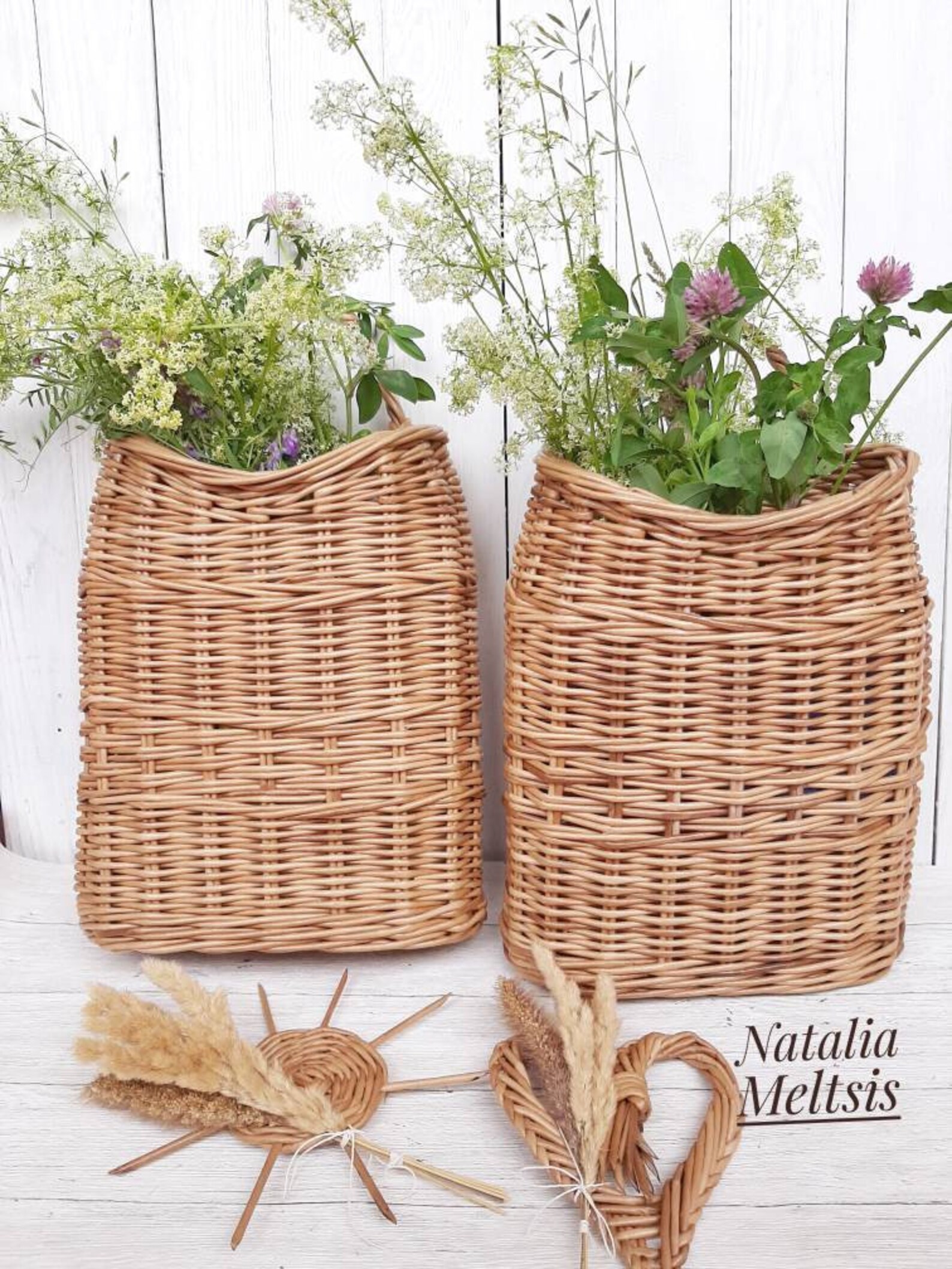 Front door hanging basket Wicker door flower basket Country Etsy