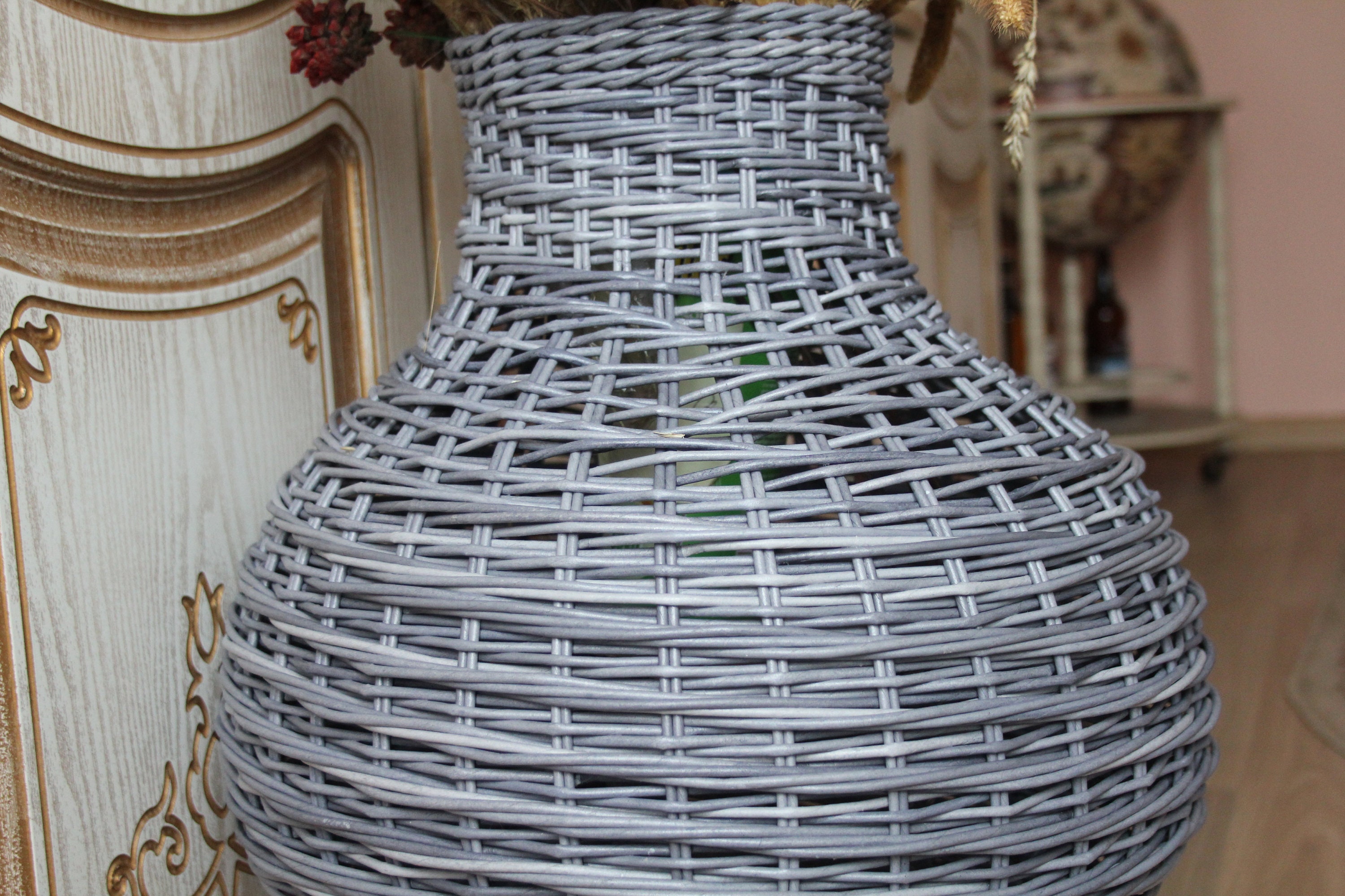 Tall gray wicker vase Boho floor vase High woven floor vase Etsy