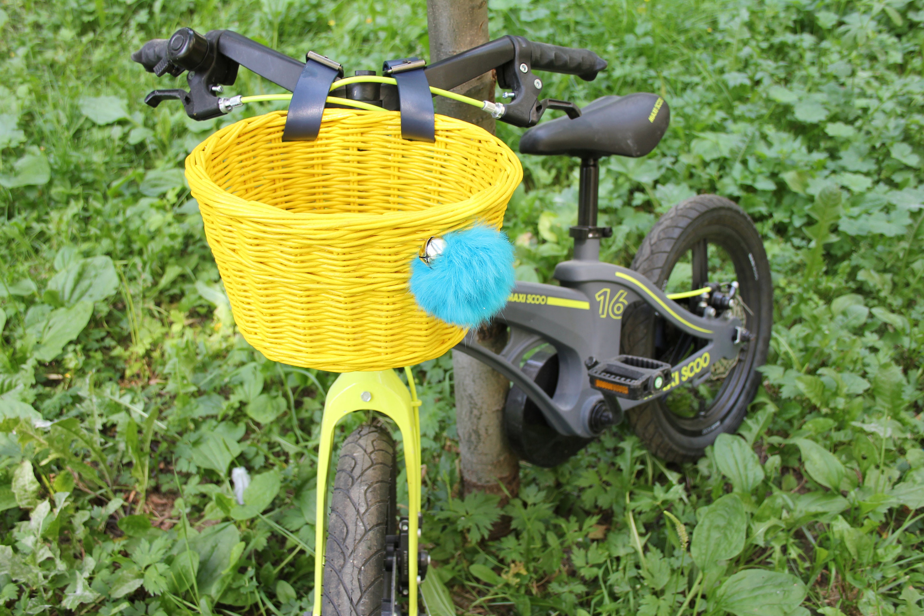 Wicker kids bike basket The front basket on the scooter Yellow Etsy