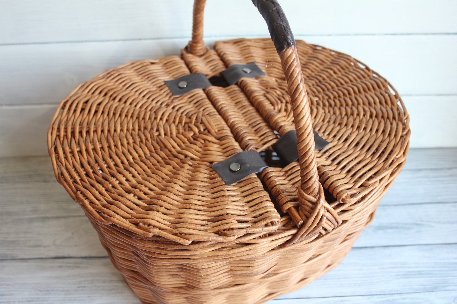Large picnic basket Oval wicker basket with lids Tall storage Etsy