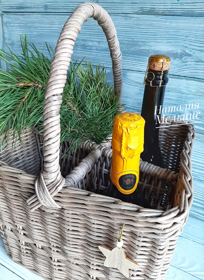 Wine Wicker Basket Bottle Stand Picnic Basket Boho wicker Etsy