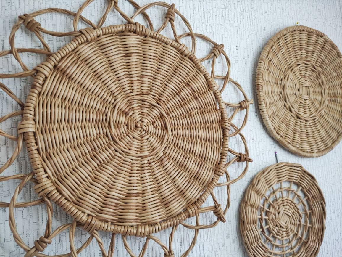 Wicker wall hanging round baskets set of 3 Boho baskets Etsy