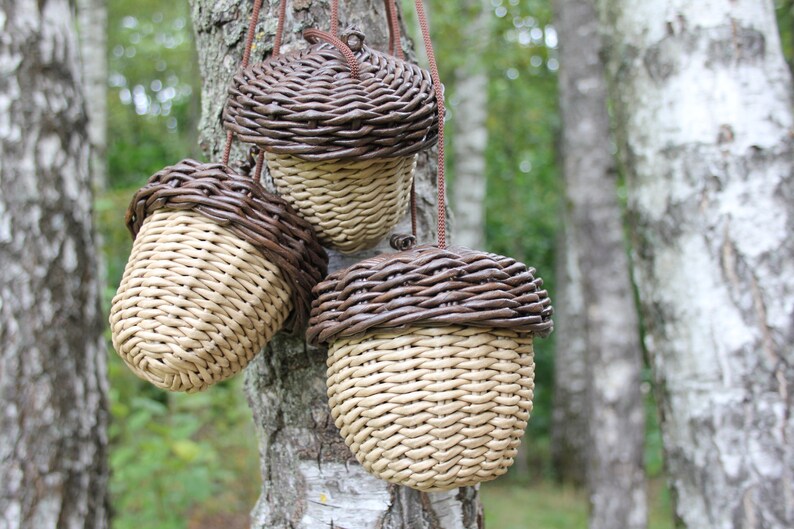 Small wicker acorn Woven basket for girl Rustic decor Autumn image 0