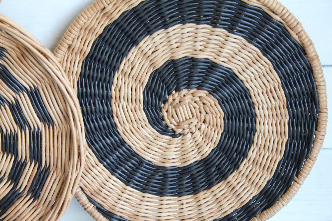 Set of 3 wall hanging basket Black woven basket Boho wall Etsy
