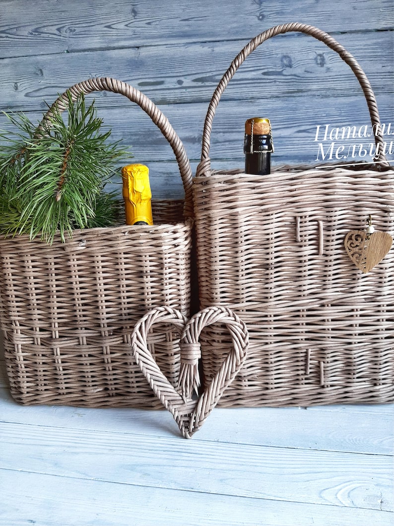 Wine Wicker Basket Bottle Stand Picnic Basket Boho wicker Etsy