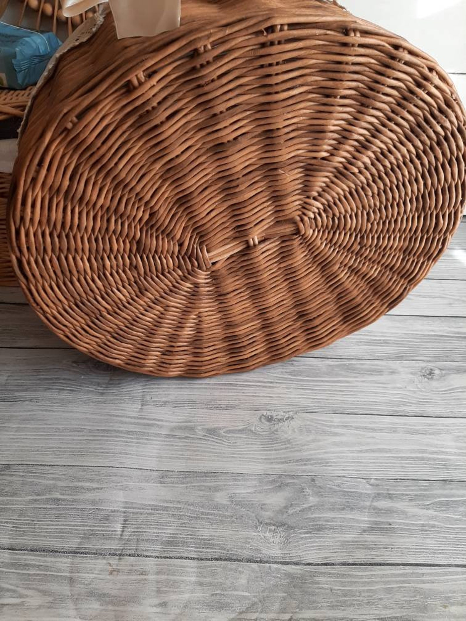 Large picnic basket Oval wicker basket with lids Tall storage Etsy