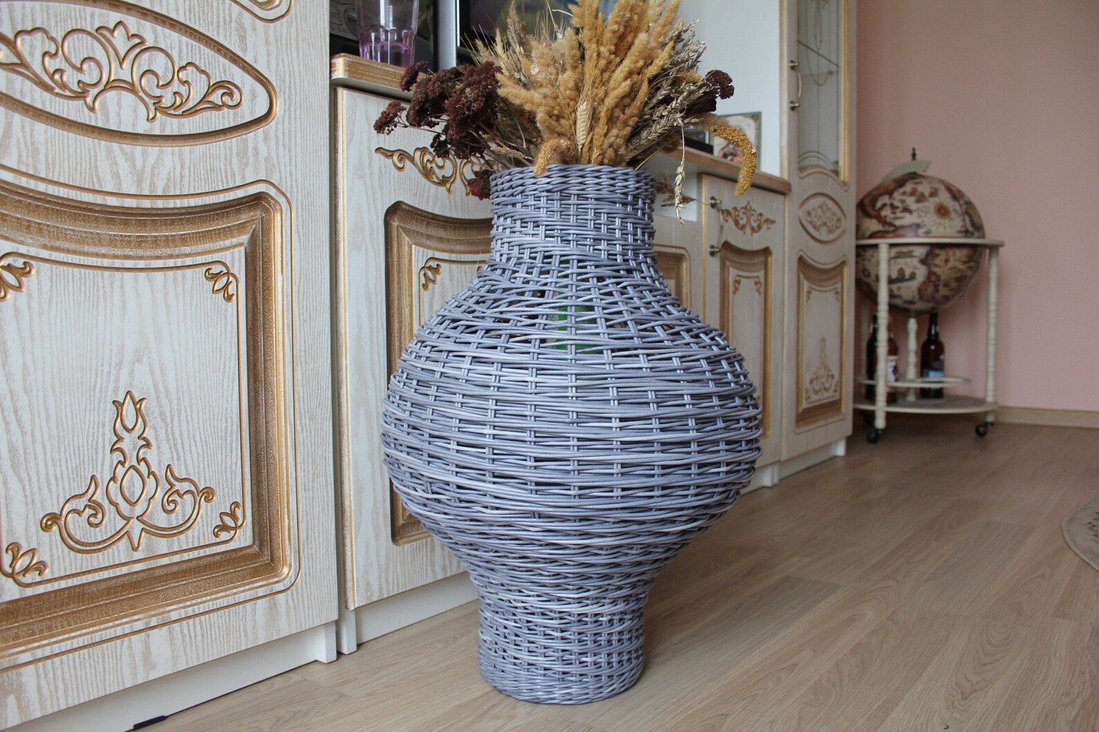 Tall gray wicker vase Boho floor vase High woven floor vase Etsy