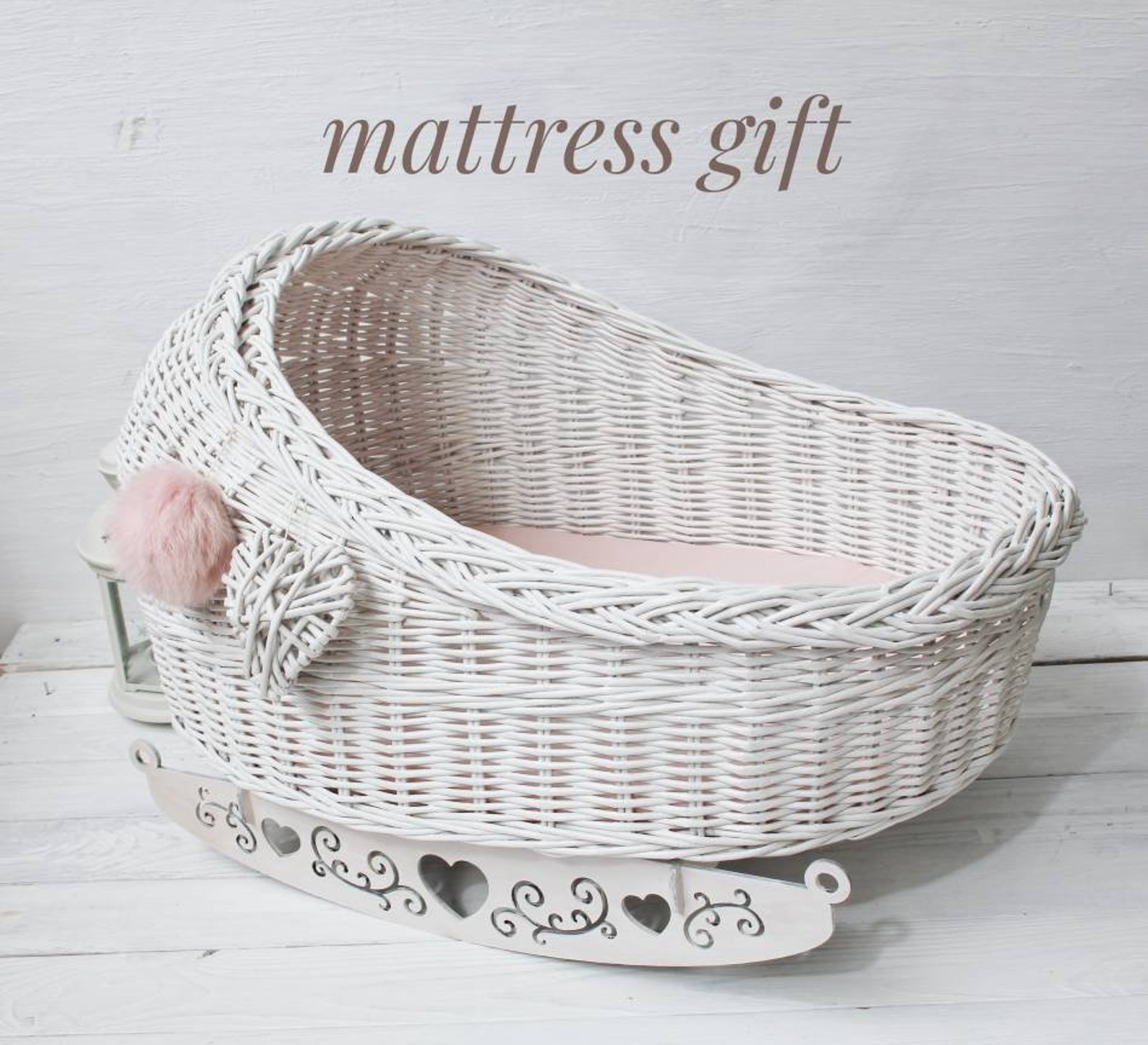 Wicker Doll Cradle rocking chair Carrycot with pink Etsy