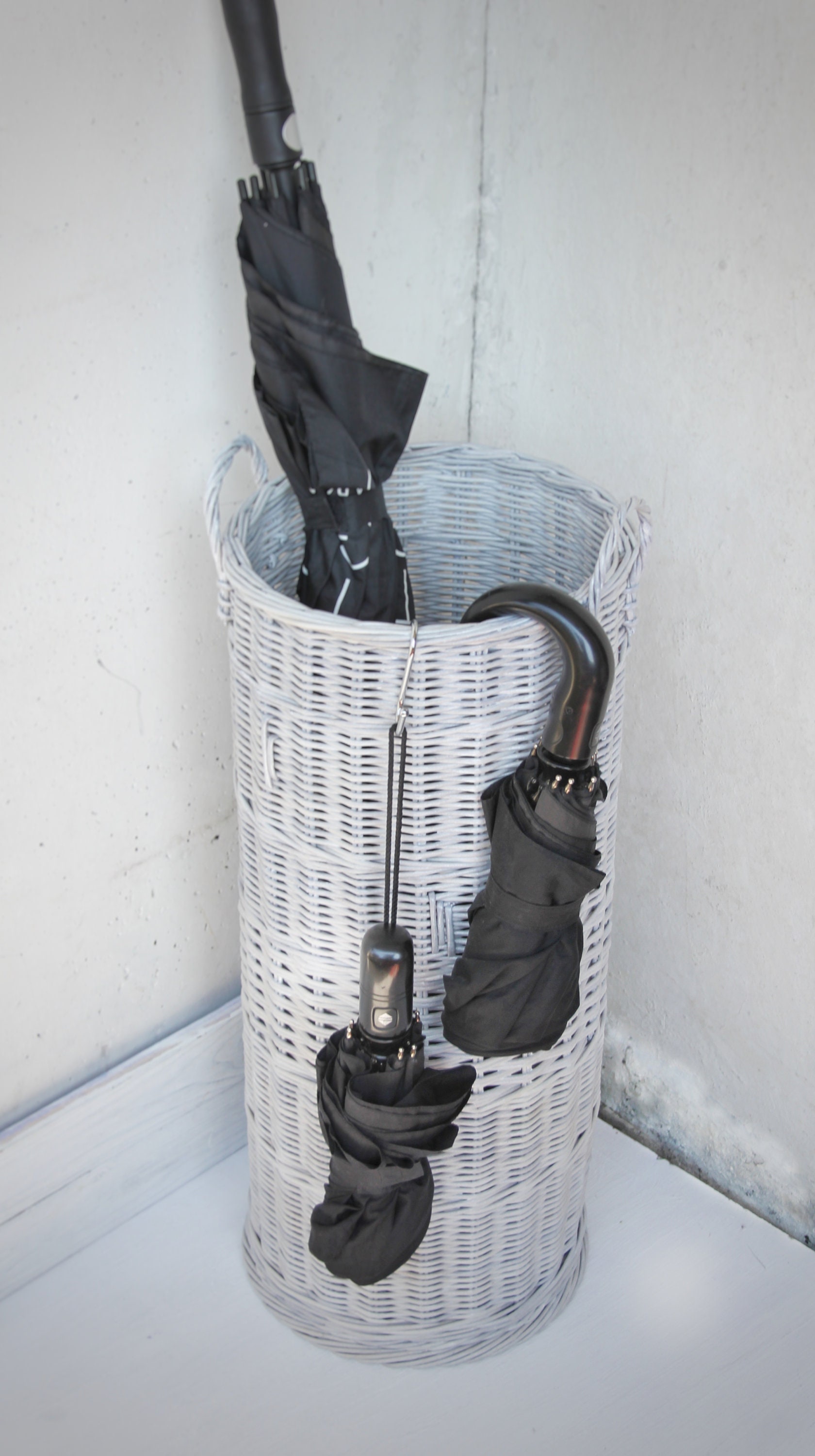 Tall grey wicker umbrella basket Rustic umbrella basket Wicker Etsy