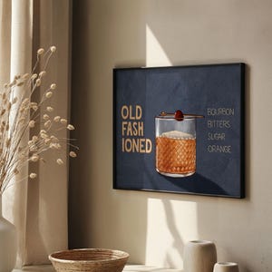 Old Fashioned Recipe Wall Art – Bold Whiskey Cocktail Printable for Bar Decor