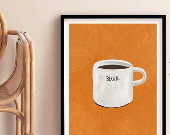 Afdrukbare muurkunst quote vetgedrukte koffie – minimalistische mok digitale download voor keukendecor