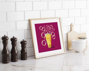 Impresión artística digital de té de burbujas: ilustración gastronómica caprichosa