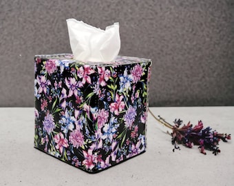 Floral Leather Tissue Box Cover: Handmade Wooden Square Holder