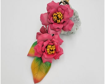 Handmade Leather Rose Bag Charm: Hand-Painted Floral Keychain