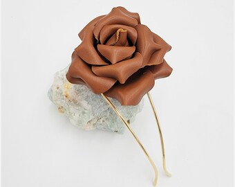 Handmade genuine leather flower rose hair pin, hair fork, hair stick