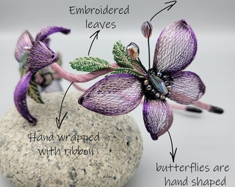 Handmade 3D Butterfly Headband: Embroidered & Beaded Hair  display picture 2