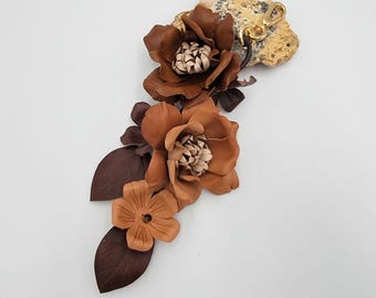 Handmade Leather Flower Purse Charm, Tiger's Eye Gemstone