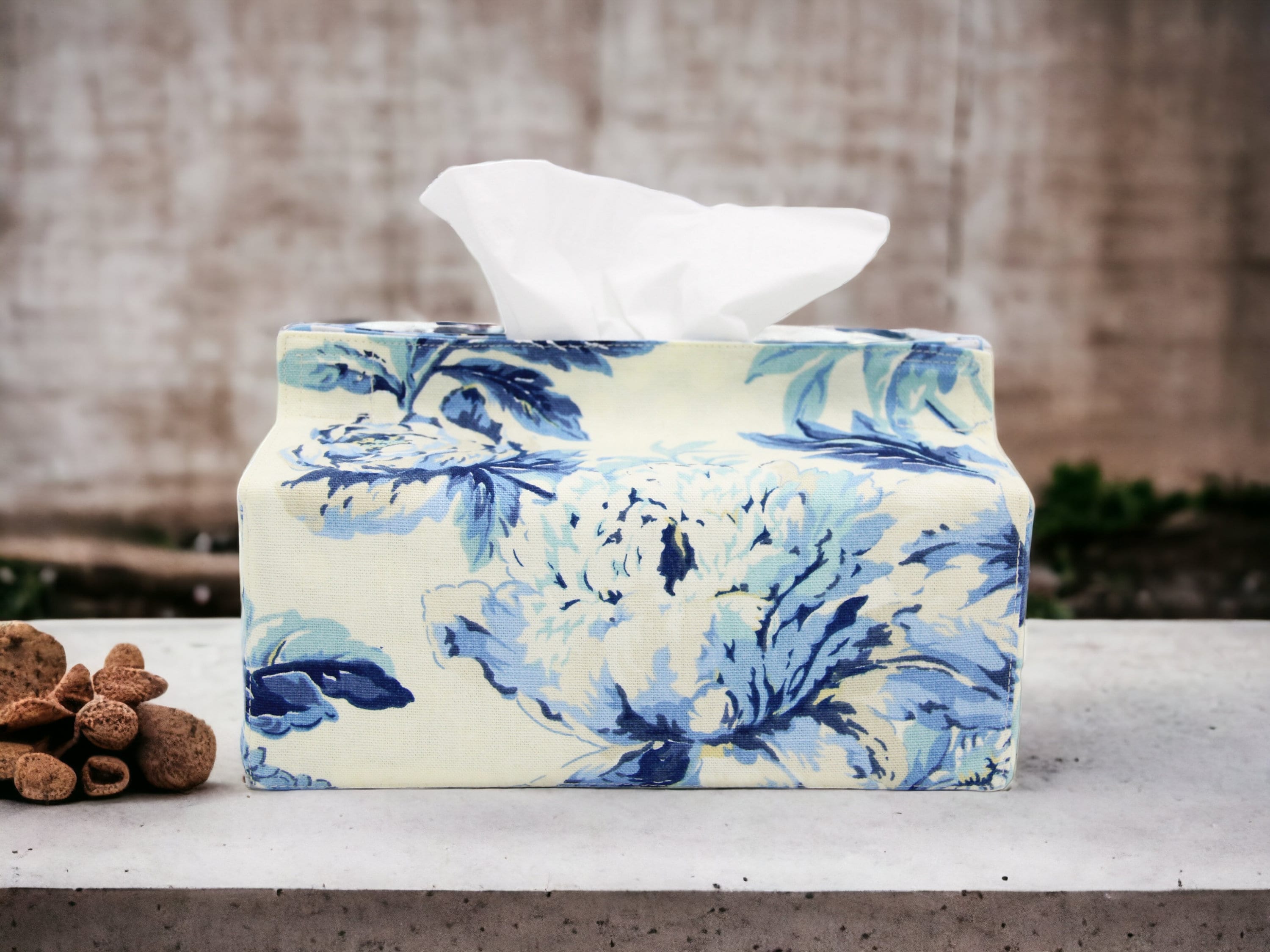 couvercle de boîte à mouchoirs rectangulaire, support avec doublure intégrale, fait main du tissu en coton marque premium, pivoine chinoiserie