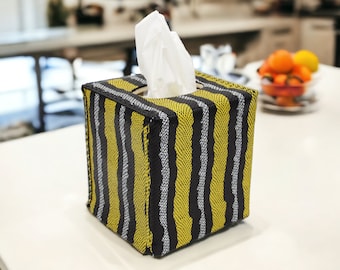 Hand Stitched Leather Tissue Box Cover: Rare Python Print