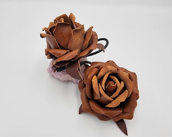 Handmade Leather Rose Bag Charm: Veg Tan Genuine Leather Keychain