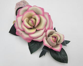 Handmade Leather Rose Bag Charm: Realistic Floral Keychain