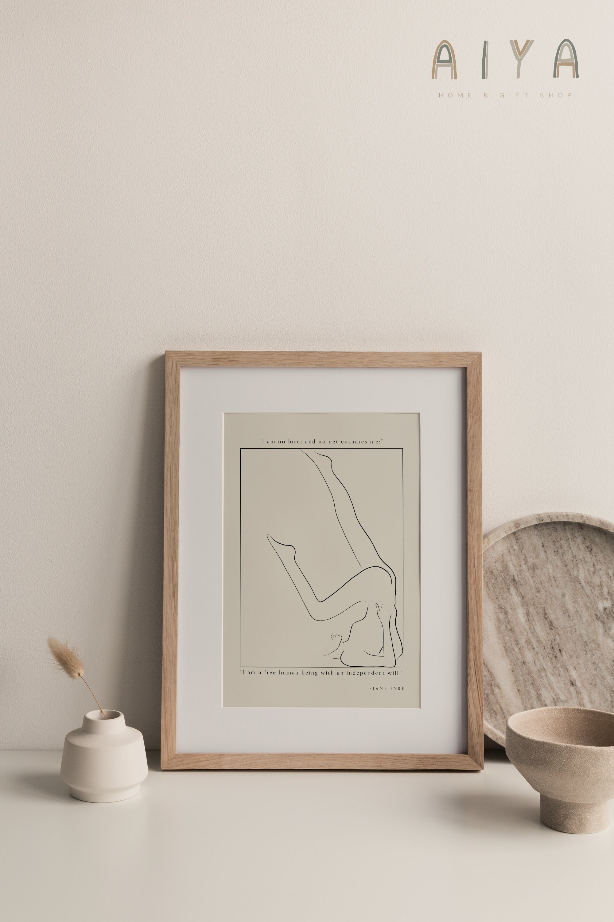 Jane Eyre Quote Poster - Free Human Being With An Independent Will Print Beige Affiche Minimaliste |