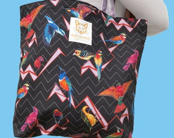 Tropical Birds Black Jungle Safari Animal Cotton Tote Bag