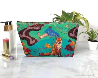 Woodland Animals Cotton Fox Cosmetic Bag/ Wash Bag