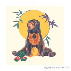 Carte de voeux blanc d’art animal de jungle de sun bear