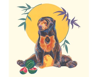 Sun Bear Jungle Animal Art Blank Greeting Card
