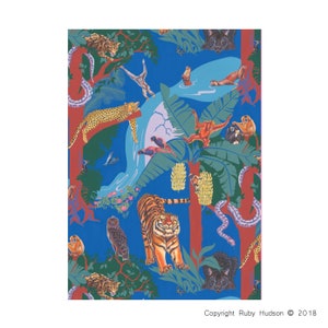Asiatische Regenwald Dschungel Tier Kunst leere Grußkarte A5