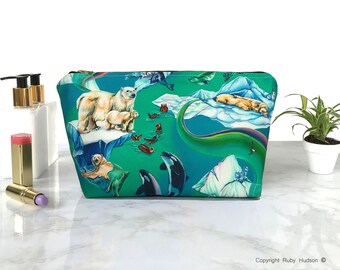 Arctic Animals Cotton Polar Bear Cosmetic Bag/ Wash Bag