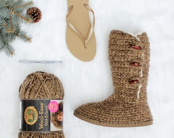 Crochet Pattern / Slippers with Flip Flop Soles / Crochet Shoes / Comfy Sweater Boots / Breckenridge Boots Crochet Pattern PDF