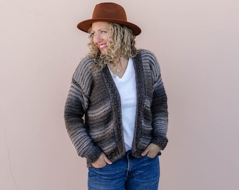 Crochet Pattern / Tunisian Crochet Cardigan / Reversible Sweater / Knit Look Cardigan / Beginner / Striped / Mercantile Cardigan Pattern PDF
