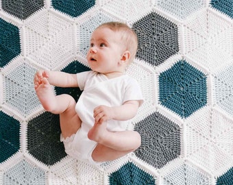 Crochet Pattern / Easy Blanket Made From Hexagons / Join As You Go Baby Blanket / Baby Shower Gift / Quinn Hexie Crochet Blanket Pattern PDF