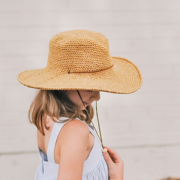 Crochet Pattern / Fedora Crochet Hat / Kids Sun Hat / Stiff Brim / Cleo Wide Brim Fedora Pattern PDF