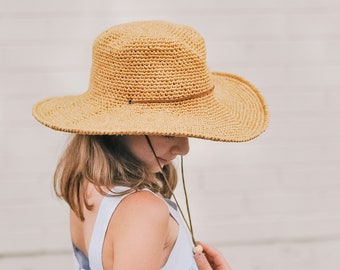 Crochet Pattern / Fedora Crochet Hat / Kids Sun Hat / Stiff Brim / Cleo Wide Brim Fedora Pattern PDF