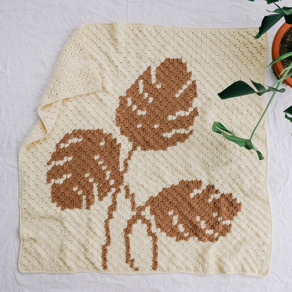 Crochet Pattern / Corner to Corner Throw / Easy Crochet Afghan / Tropical Baby Blanket / Monstera C2C Blanket Pattern PDF