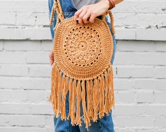 Crochet Pattern / Round Crochet Hippie Purse / Easy Boho Purse / Round Bohemian Bag /  Fringe / Street Fair Boho Purse Pattern PDF