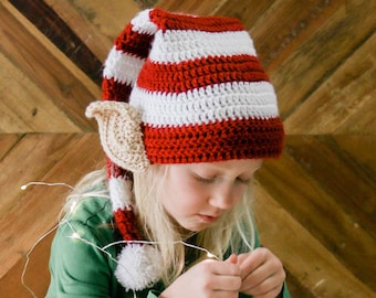 Crochet Pattern / Kid's Christmas Hat / Baby Hat / Adult Hat / Winter Hat / Family Photo Prop / Santa's Helper Elf Hat Pattern PDF