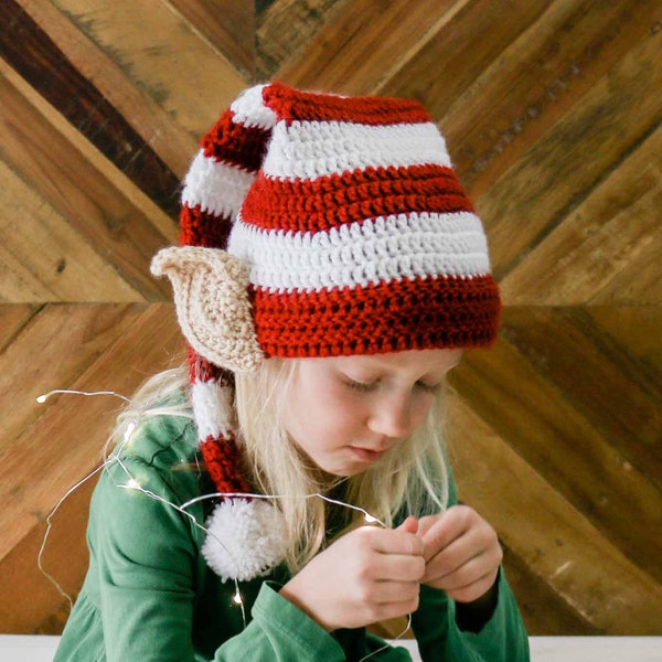 Modello all'uncinetto / Cappello natalizio per bambini / Cappello per neonato / Cappello per adulti / Cappello invernale / Accessorio per foto di famiglia / Modello PDF per cappello da elfo aiutante di Babbo Natale