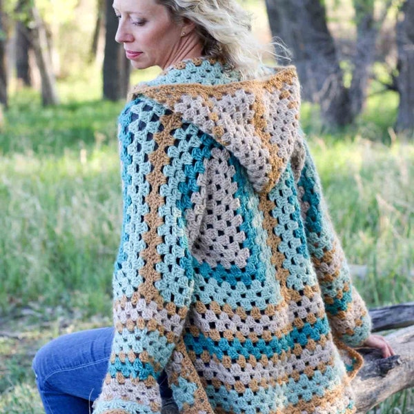 Crochet Pattern / Easy Hexagon Cardigan With Hood / Women's Crochet Sweater Pattern PDF / Campfire Cardigan Pattern PDF