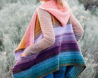 Crochet Pattern / Crochet Gradient Cardigan / Made from Remixed Yarn Cakes / Draped Cardi / Remix Crochet Cardigan Pattern PDF