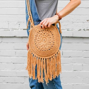 Crochet Pattern / Round Crochet Hippie Purse / Easy Boho Purse / Round Bohemian Bag / Fringe / Street Fair Boho Purse Pattern PDF image 1