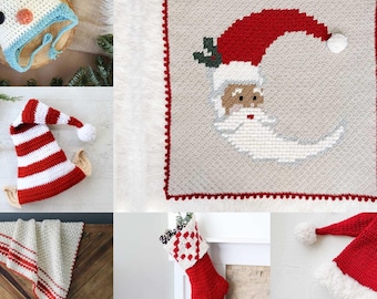Christmas Crochet Pattern Bundle / Holiday Crochet Patterns / DIY Quick Gifts / Blankets / Hats / Stocking / Xmas Crochet Pattern PDF
