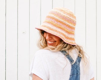 Crochet Pattern / Packable Sunhat / Easy Bucket Hat / Kids / Adults / Hat With Brim / Unisex Hat / Scrappy Bucket Hat Crochet Patter PDF