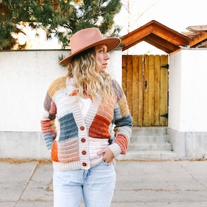 Crochet Pattern / Women&#39;s Sweater / Harry Styles Cardigan / Easy Cardigan / Quilted Crochet Sweater / Patchwork Cardigan Crochet Pattern PDF
