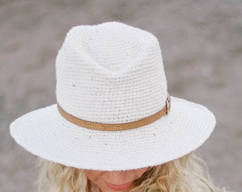 Crochet Pattern / Crochet Hat / Sun Hat / Stiff Brim Hat / Women's Cowboy Hat / Cleo Wide Brim Fedora Crochet Pattern PDF