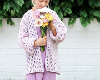 Crochet Pattern / Kid's Baggy Cardigan / Oversized Sweater / Girl's Dolman-Sleeved Cardigan / Kaleidoscope Cardigan Pattern PDF